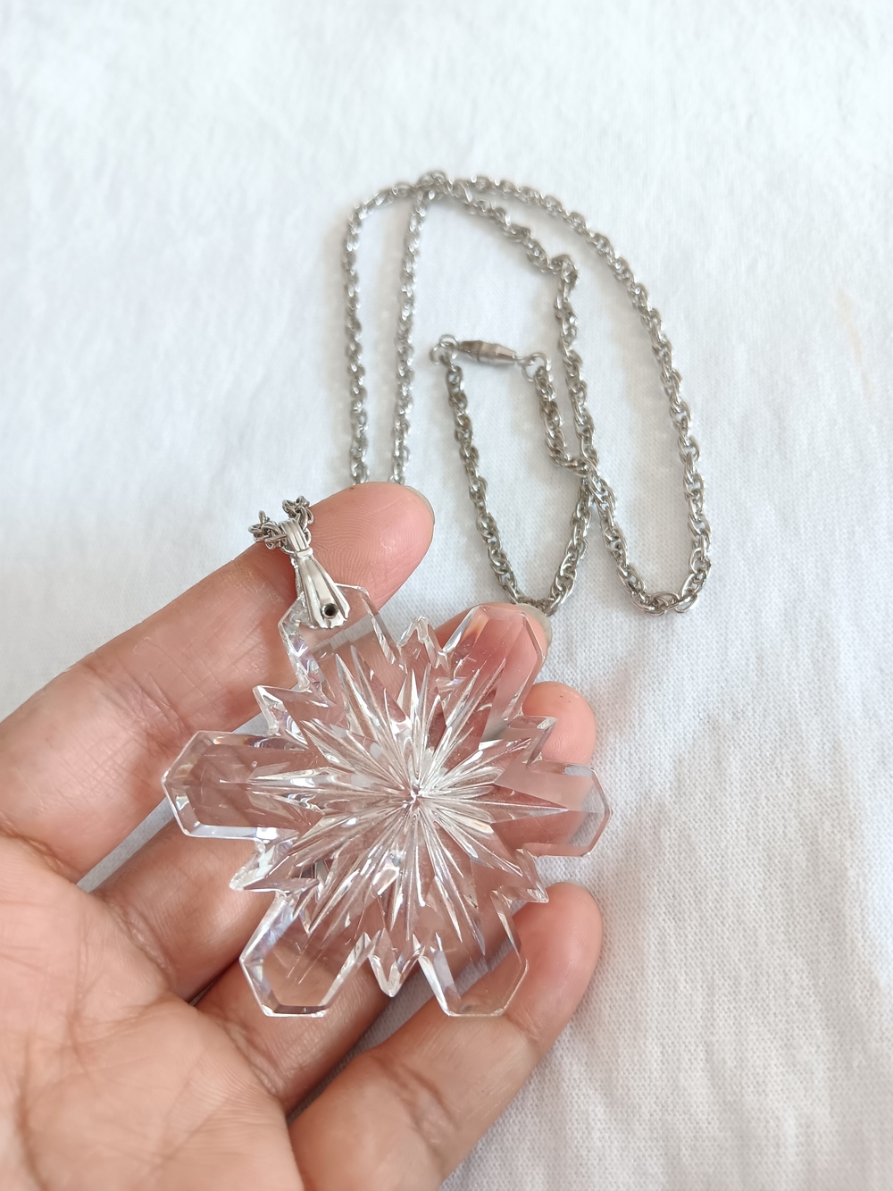 Crystal Snowflake Pendant Necklace 22" - Clear